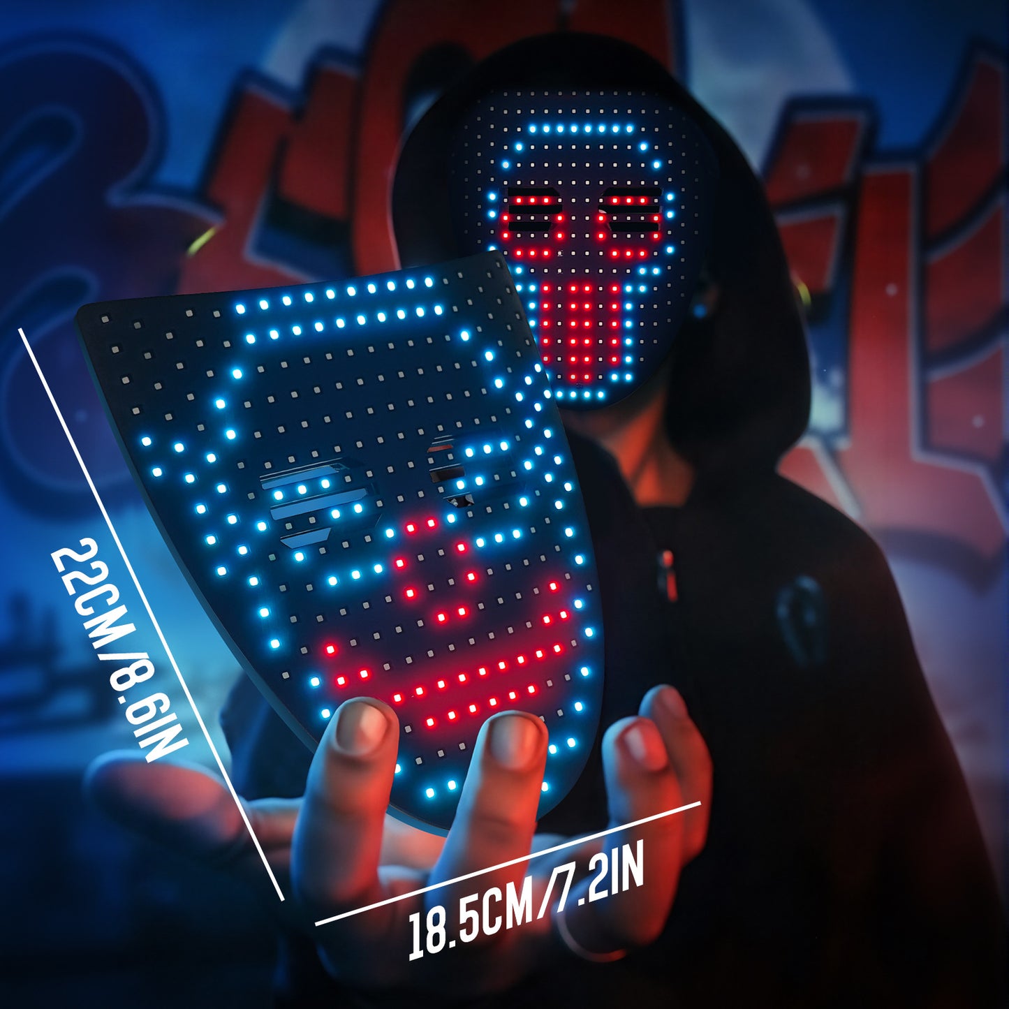 NESLEMY™ Led Mask with Gesture Sensing,Unisex LED Lighted Face Transforming Mask for Costume Cosplay Party Masquerade