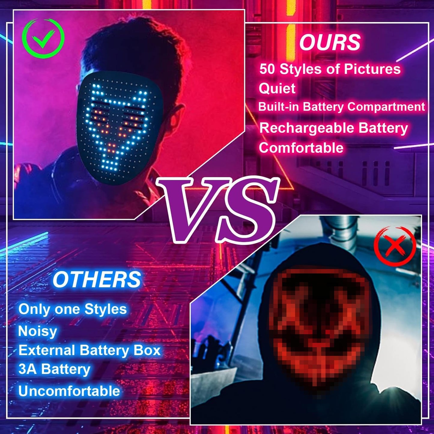 NESLEMY™ Led Mask with Gesture Sensing,Unisex LED Lighted Face Transforming Mask for Costume Cosplay Party Masquerade