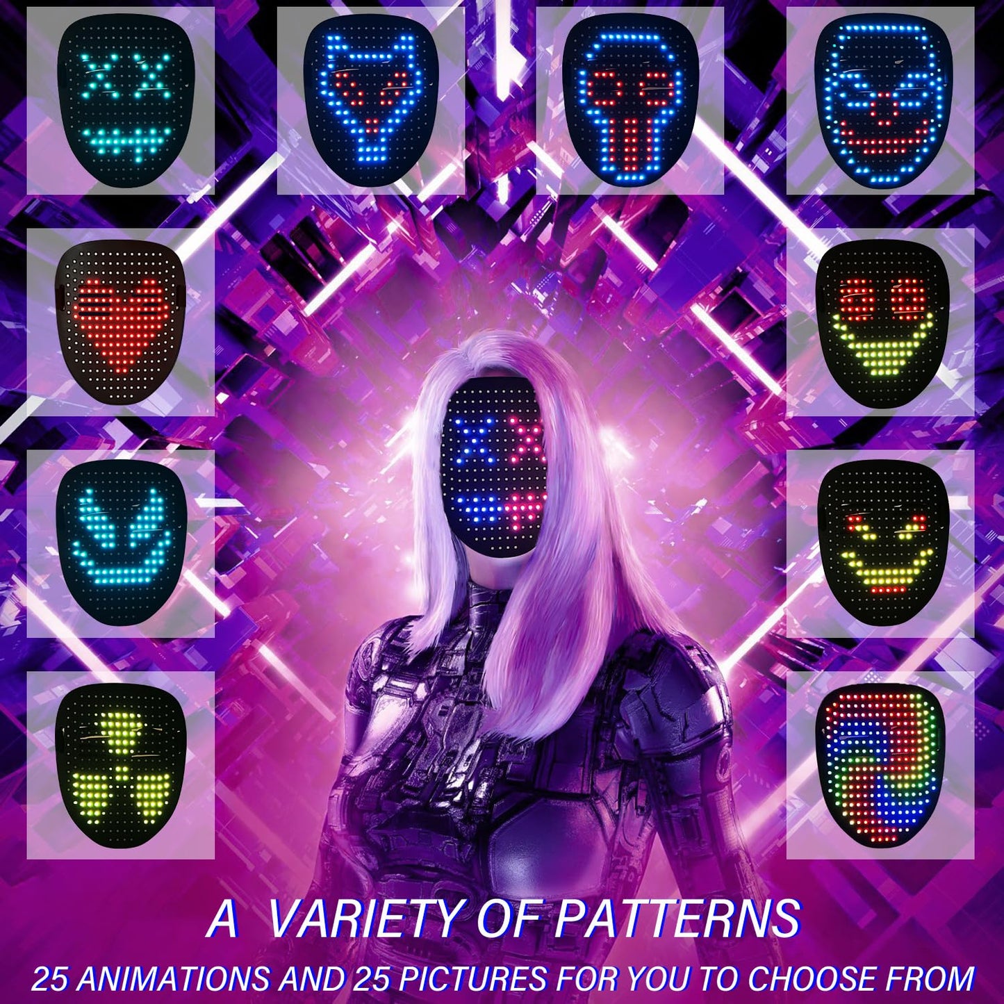 NESLEMY™ Led Mask with Gesture Sensing,Unisex LED Lighted Face Transforming Mask for Costume Cosplay Party Masquerade