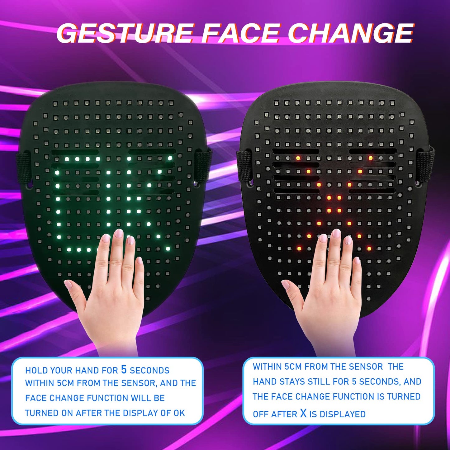 NESLEMY™ Led Mask with Gesture Sensing,Unisex LED Lighted Face Transforming Mask for Costume Cosplay Party Masquerade