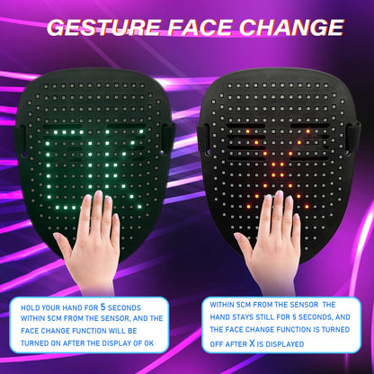 NESLEMY™ Led Mask with Gesture Sensing,Unisex LED Lighted Face Transforming Mask for Costume Cosplay Party Masquerade